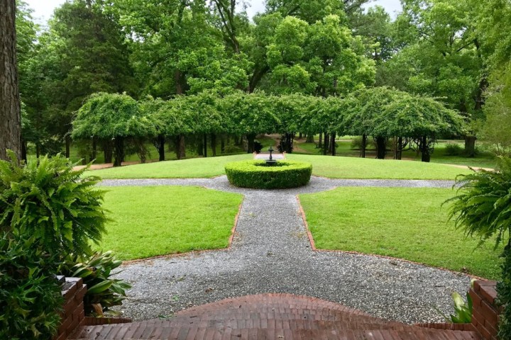 a stone path in a park