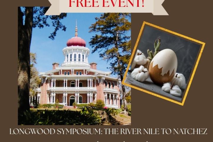 Event poster featuring a historic building with a red dome and an ostrich egg.